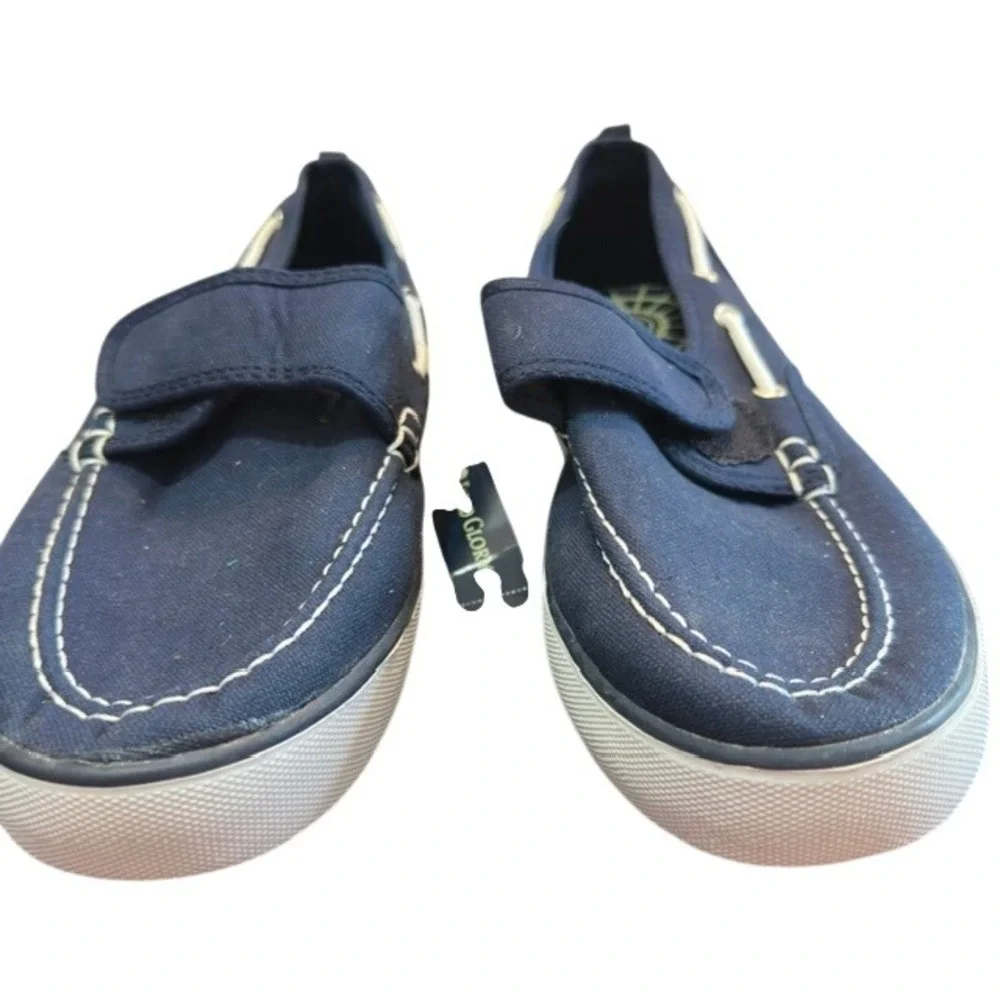 Faded Glory Boat Shoes Navy Blue Canvas Hook Loop Strap Mens Size 8 NEW
